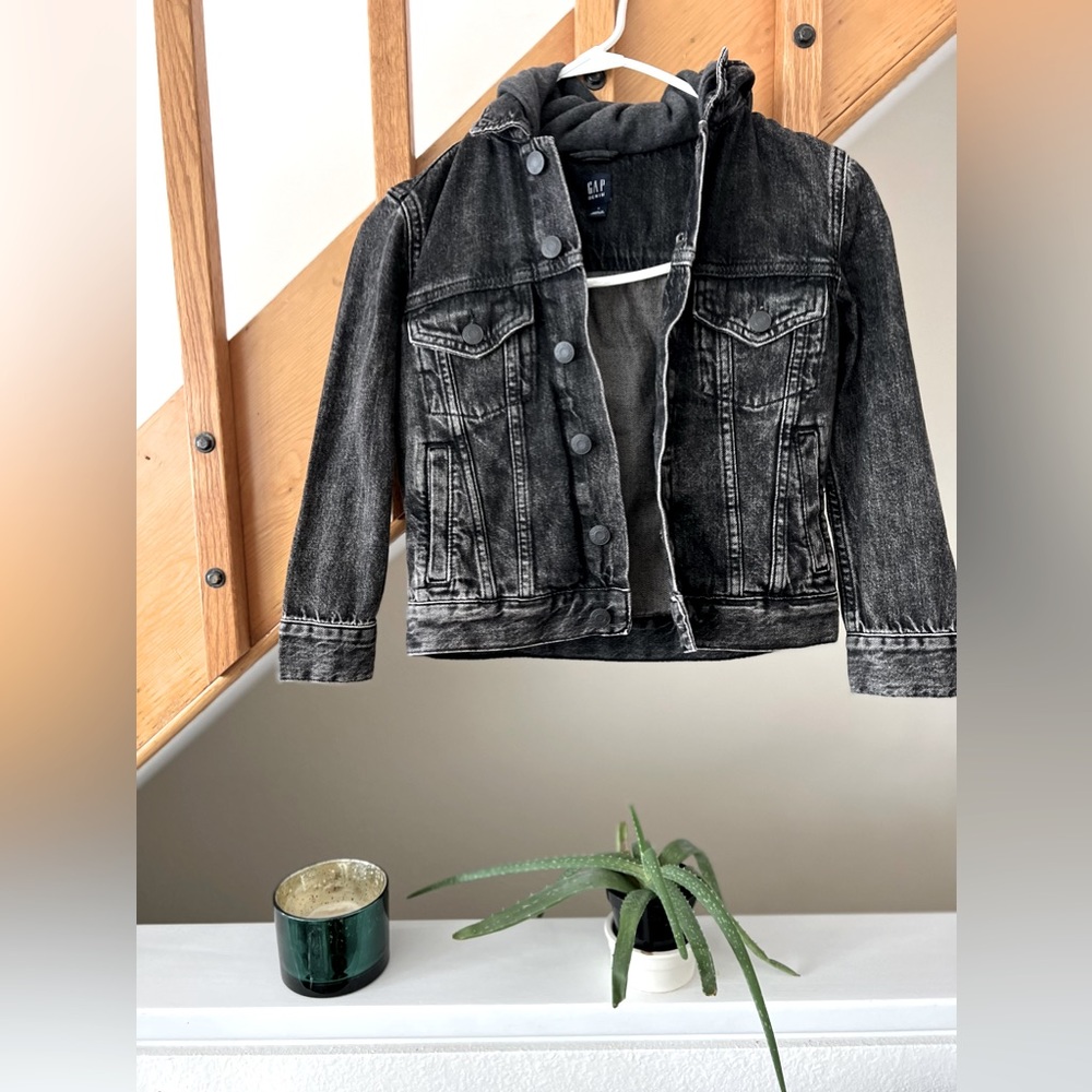 Gap Boys | Black Hooded Denim Jean Jacket S (6-7)